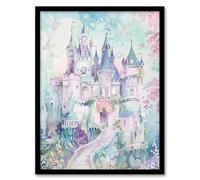 Artery8 Fairy Tale Princess Castle Pastel Colour Fantasy Nursery Kids Bedroom Artwork Framed Wall Art Print 18X24 Inch