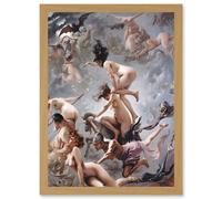Falero Witches Going To Their Sabbath Painting A4 Artwork Framed Wall Art Print Artery8 Light Oak One Size