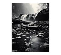 Artery8 Fallen Autumn Leaves in Waterfall Black and White Extra Large XL Wall Art Poster Print