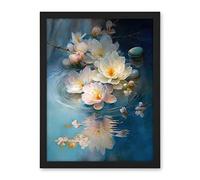 Artery8 Fallen Cherry Blossom Flower Water Ripples Modern Watercolour Painting Artwork Framed Wall Art Print 18X24 Inch