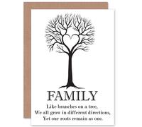 Artery8 Family Roots Quote Motivation B&W He Tree Greetings Card in White Artery8 White