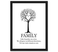 Artery8 Family Roots Quote Motivation Typography B&W Heart Tree A4 Artwork Framed Wall Art Print