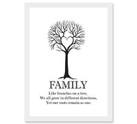 Artery8 Family Roots Quote Motivation Typography B&W Heart Tree A4 Artwork Framed Wall Art Print