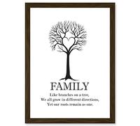 Artery8 Family Roots Quote Motivation Typography B&W Heart Tree A4 Artwork Framed Wall Art Print