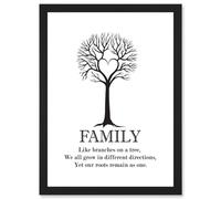 Artery8 Family Roots Quote Motivation Typography B&W Heart Tree A4 Artwork Framed Wall Art Print in Black Artery8 Black