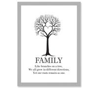 Artery8 Family Roots Quote Motivation Typography B&W Heart Tree A4 Artwork Framed Wall Art Print in Light Grey Artery8 Light Grey