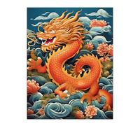 Artery8 Fantasy Chinese Dragon Traditional Orange Clouds 2024 Chinese Year Of The Dragon Large Wall Art Poster Print Thick Paper 18X24 Inch