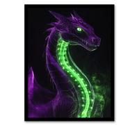 Fantasy Dragon Neon Purple Green Xray Effect Framed Art Print Artery8 Green A4