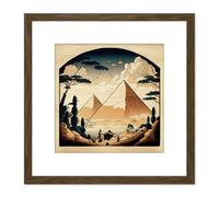 Artery8 Fantasy Worlds Great Pyramids Egypt Hokusai Japan Style Poster Square Wooden Framed Wall Art Print Picture 8X8 Inch in Brown Artery8 Brown