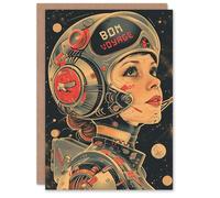 Artery8 Farewell Card Bon Voyage Space Cadet Woman Astronaut For Her Gran Sister Niece Daughter Wife Woman Greeting Card