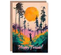 Artery8 Farewell Card Happy Travels Forest Sunrise Abstract Landscape Blank For Him Or Her Art Greeting Card