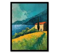 Farmhouse Lake District Oil Painting Summer Calm Framed Art Print Artery8 Blue A4