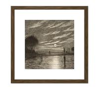 Artery8 Farrer Little Hell Gate Harlem New York Etching 8X8 Inch Square Wooden Framed Wall Art Print Picture with Mount in Brown Artery8 Brown