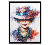 Artery8 Fashionable Lady in Hat Thick Paint Portrait Framed Art Print | Size: W12" x H16" Artery8 Multicolor W12" x H16"