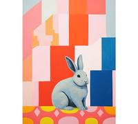 Wall Art Print Fat White Rabbit Bold Pop Art Colourful Conceptual Modern Artwork Poster Artery8 Multi W24 inch x H32 inch