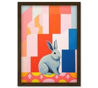 Wall Art Print Fat White Rabbit Bold Pop Art Colourful Conceptual Modern Artwork Framed A4 Artery8 Brown A4