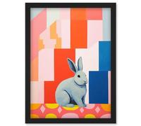 Artery8 Fat White Rabbit Bold Pop Art Colourful Conceptual Modern Artwork Framed Wall Art Print A4
