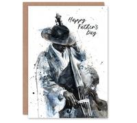 Artery8 Father's Day Card Double Bass Jazz Musician Watercolour For Him Dad Father Greeting Card