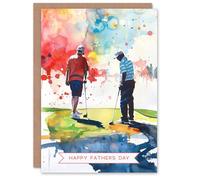 Artery8 Father's Day Card Golf Colourful Golfing Sport Watercolour For Him Dad Father Greeting Card