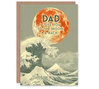 Artery8 Father's Day Card Great Wave Love Moon and Back For Him Dad Father Greeting Card
