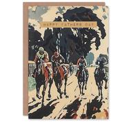 Artery8 Father's Day Card Horse Racing Racecourse Painting For Him Dad Father Greeting Card