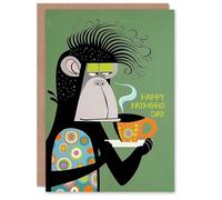 Artery8 Father's Day Card Monkey Chimp Dad Tea Coffee Animal Lover For Him Man Male Dad Brother Son Papa Grandad Greeting Card