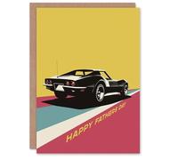 Artery8 Father's Day Card Sports Car Modern Geometric Colour Block Design For Dad Father Greeting Card