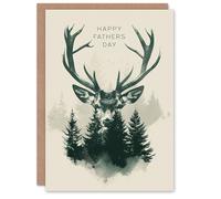 Artery8 Father's Day Card Stag Head in Trees Forest Woodland Dad For Him Man Male Dad Brother Son Papa Grandad Greeting Card