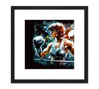 Artery8 Female Boxing Action Painting Boxing Ring Gloves Square Wooden Framed Wall Art Print Picture 8X8 Inch in Black Artery8 Black