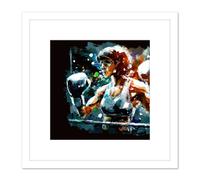 Artery8 Female Boxing Action Painting Boxing Ring Gloves Square Wooden Framed Wall Art Print Picture 8X8 Inch in White Artery8 White