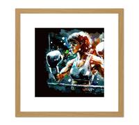 Artery8 Female Boxing Action Painting Boxing Ring Gloves Square Wooden Framed Wall Art Print Picture 8X8 Inch in Light Oak Artery8 Light Oak