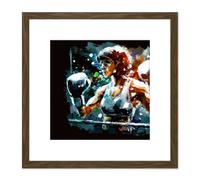 Artery8 Female Boxing Action Painting Boxing Ring Gloves Square Wooden Framed Wall Art Print Picture 8X8 Inch in Brown Artery8 Brown