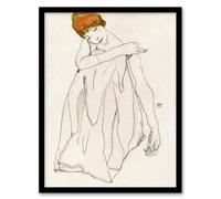Artery8 Female Dancer Line Art Drawing Vintage Framed Wall Art Print Schiele in Beige | Size: W12" x H16" Artery8 Beige W12" x H16"