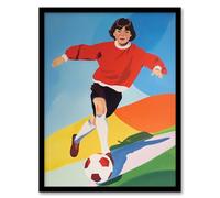 Artery8 Female Football 70s 80s Painting Retro Colourful Living Room Artwork Framed Wall Art Print 18X24 Inch