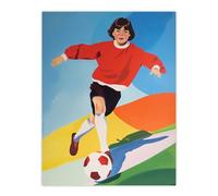 Artery8 Female Football 70s 80s Painting Retro Colourful Living Room Extra Large XL Wall Art Poster Print
