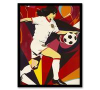 Artery8 Framed Wall Art Female Footballer In Motion Artwork Red Powerful Print - 12X16 Inch