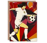 Artery8 Female Footballer in Motion Artwork Red Powerful Greeting Birthday Card Him Her All Blank