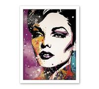 Artery8 Female Glam Rock Glitter Sparkle Purple Gold Blue Red Linocut Portrait Teen Room Artwork Framed Wall Art Print 18X24 Inch