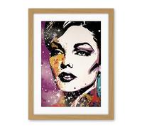 Artery8 Female Glam Rock Glitter Sparkle Purple Gold Blue Red Linocut Portrait Teen Room Artwork Framed Wall Art Print 18X24 Inch