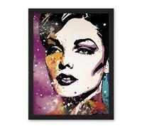 Artery8 Female Glam Rock Glitter Sparkle Purple Gold Blue Red Linocut Portrait Teen Room Artwork Framed Wall Art Print 18X24 Inch