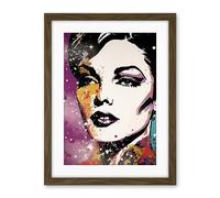 Artery8 Female Glam Rock Glitter Sparkle Purple Gold Blue Red Linocut Portrait Teen Room Artwork Framed Wall Art Print 18X24 Inch