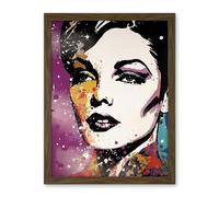 Artery8 Female Glam Rock Glitter Sparkle Purple Gold Blue Red Linocut Portrait Teen Room Artwork Framed Wall Art Print 18X24 Inch