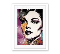Artery8 Female Glam Rock Glitter Sparkle Purple Gold Blue Red Linocut Portrait Teen Room Artwork Framed Wall Art Print 18X24 Inch