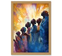 Artery8 Female Gospel Choir Group Singing Hymns Modern Watercolour Painting Artwork Framed Wall Art Print A4 in Light Oak Artery8 Light Oak