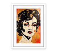 Artery8 Female Portrait Retro Glam Rock Aesthetic Gold and Red Linocut Teen Room Artwork Framed Wall Art Print 18X24 Inch