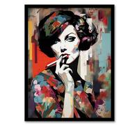 Artery8 Femme Fatale Beauty Portrait Oil Painting Woman In Floral Fashion Vibrant Colourful Bold Pop Art Modern Painting Artwork Framed Wall Art Print A4