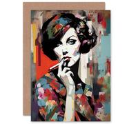 Artery8 Femme Fatale Portrait Floral Fashion Vibrant for Wife Her Mum Sister Daughter Mom Gran Nan Birthday Thank You Congratulations Blank Art Greeting Card