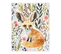Artery8 Fennec Fox Boho Floral Watercolour Portrait Wall Art Print | Size: W12" x H16" Artery8 Multicolor W12" x H16"