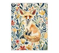 Fennec Fox in Wildflower Field Floral Watercolour Wall Art Print Artery8 Multi W18 inch x H24 inch