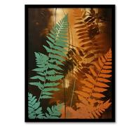 Artery8 Ferns Orange And Teal Vintage Aesthetic Earthy Botanical Artwork Framed Wall Art Print 18X24 Inch